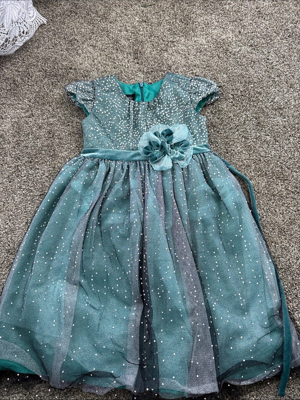 Isobella & Chloe Teal Sparkle Party Dress with Flower Sash